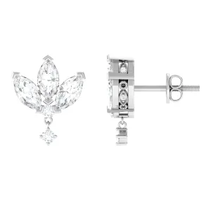 1.75 CT Marquise and Round Cut Diamond Stud Drop Earrings